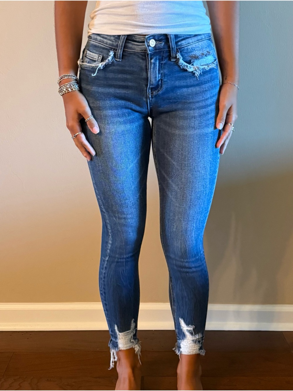 Bridge By Gly Mid-Rise Distressed Cropped Skinny Jeans - Blue